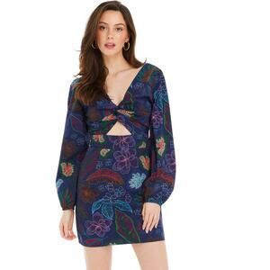 Allison New York Flora Mini Dress Navy Floral Sz 4 NWT Smocked Back Long Sleeves